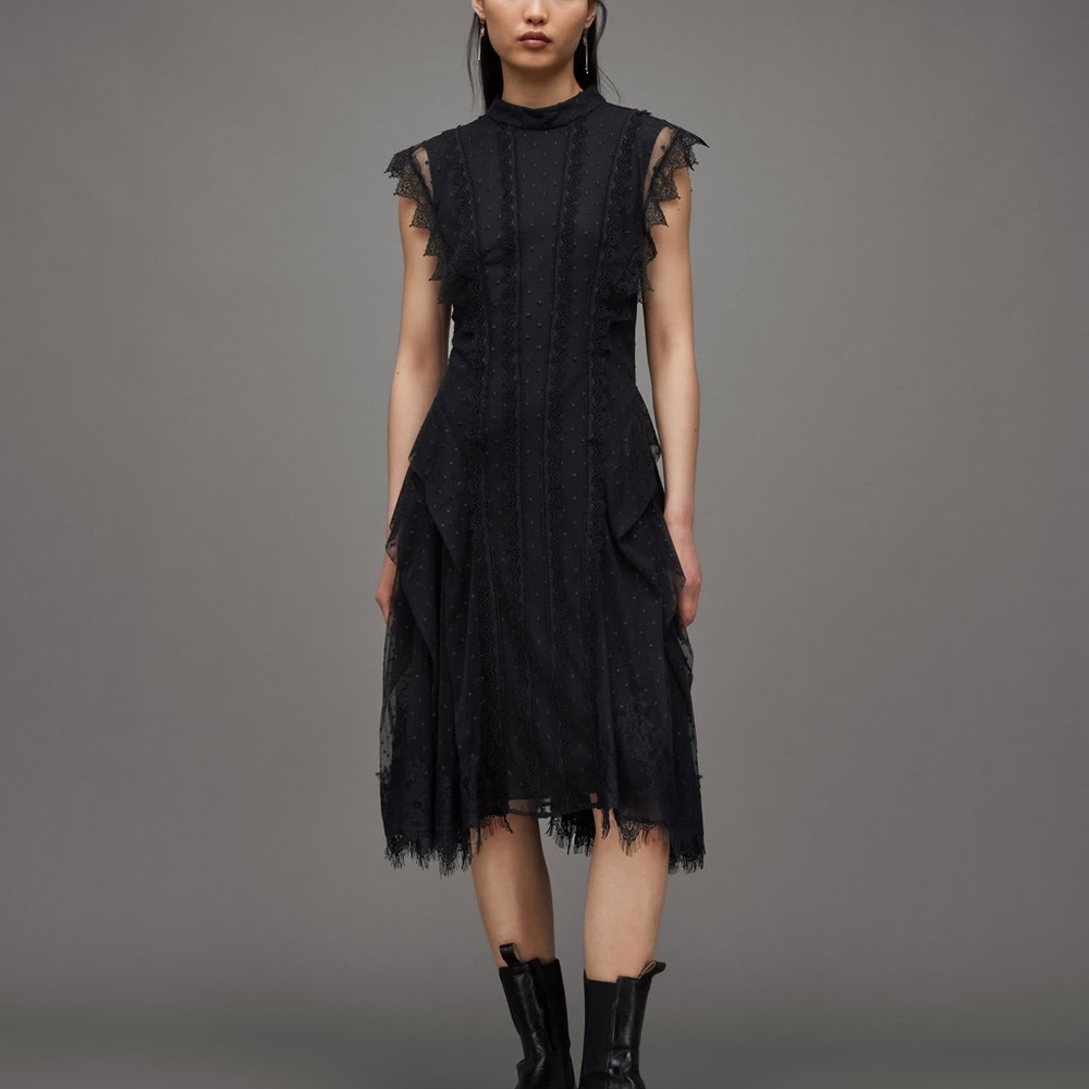 All Saints Black Midi Dress